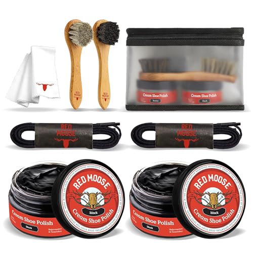 Shoe Cleaning Kit for Leather Shoes – Black Shoe Polish Kit with Cream, Brushes, Cloth, and Travel Case – USA Made - color: 8pc Kit Black