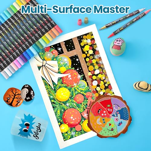 36 Colors Acrylic Paint Markers,18 Pack Dual-Color Acrylic Paint Pens with Brush Tip Contain 2 Metallic Colors for Rock Painting,Egg,Wood,Glass,Canvas,Fabric,Ceramic,Crafts,Art Supplies (36 Colors) - color: 36 Colors