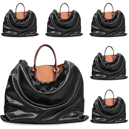 Ersmak 6 Pack Dust Bags for Handbags - Black Silk Dust Cover Bag for Purses Shoes - Satin Drawstring Dustproof Bags for Travel Storage - 19.7 x 15.7 In - color: Black, size: 19.7 x 15.7 In