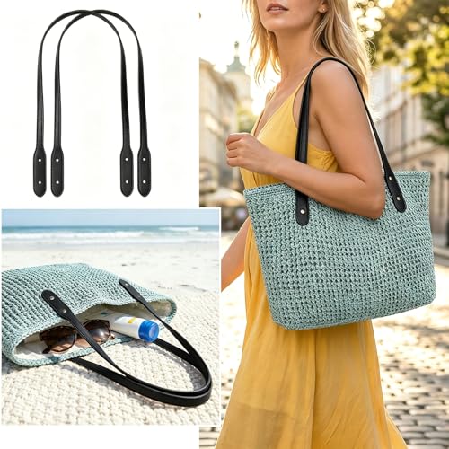 Winsyison 2pcs PU Leather Purse Band with Rivets, 28.15in, Black | Adjustable, Wraps Mount Handbag Handles, Long Bag Belt, for Purse Handbag Shopping Tote Bags - color: Black-2pcs
