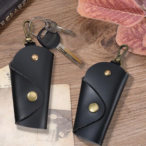 2PCS PU Leather Key Wrap Cover for Motorcycle Portable Protective Keyring Pouch - color: Black