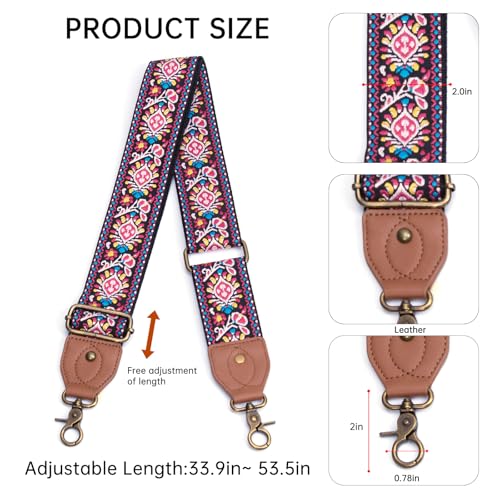 Purse Strap Replacement Crossbody Adjustable Bag Strap Retro Jacquard Embroidery Wide Shoulder Strap for Women Handbags - color: Pink Blue Flower