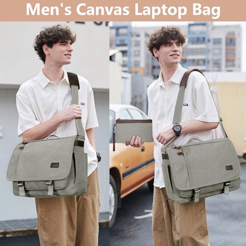 NerIion Nerlion Messenger Bag for Men 17-17.3 Inch Laptop Bag Canvas Water-resistant Computer Bag Shoulder Bag Work Briefcase Bookbag for College (Light Gray) - color: Light Grey