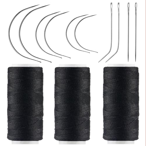 VCAY Hair Extension Sewing Kit,3 Rolls Weaving Thread,10 Curved Needles - color: Threads