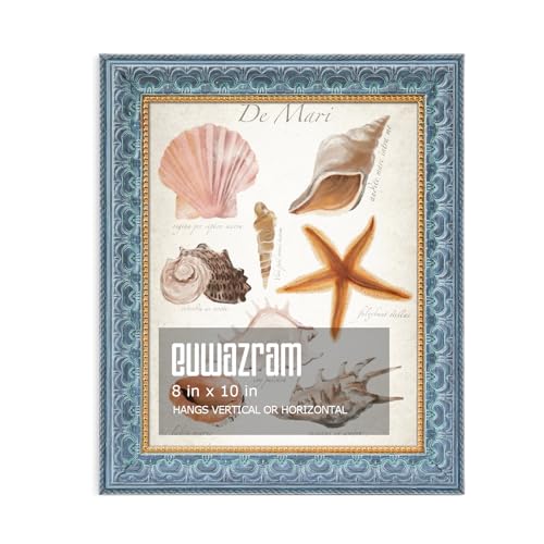 Ornate Blue 8x10 Picture Frame with Raised Leaf Border | 8x10 picture frame for family photos, portraits and art prints; ornate blue finish adds a fresh gentle accent. - color: Blue, size: 8 x 10 in