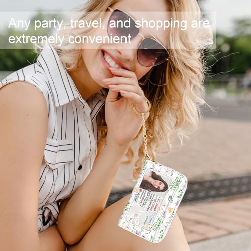 Credit Card Holder Glitter Shining Leather Small Cute Double Zipper Card Wallet for Women with Keychain,White Daisy - color: White Daisy