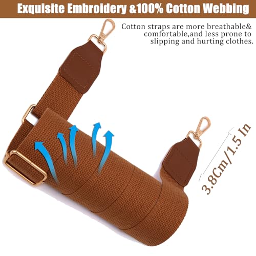 Purse Strap, 1.5" Cowhide Head Wide Shoulder Bag Strap Adjustable Replacement,Jacquard Embroidery Crossbody Bag Straps - color: Brown02