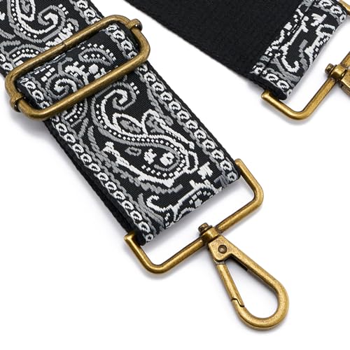 ZOOEASS Bronze Buckles Purse Strap, 2" Wide Crossbody Handbag Strap Adjustable Replacement Shoulder Strap Vintage Embroidery - color: 5cm-color14