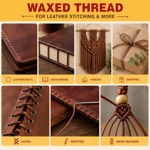 Mandala Crafts 200M 0.45mm Blue Round Waxed Thread for Leather Sewing - color: Blue, size: Round 0.45mm 219 Yards 200M