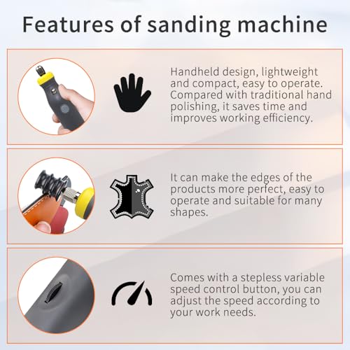 BAUSATZ Handheld Leather Edge Burnisher Electric Leather Burnishing Machine Leather Polish Machine Leather Edge Grinding Machine Electric Leather Burnishing Tool + 10PCS Ebony Wood Edge Slicker