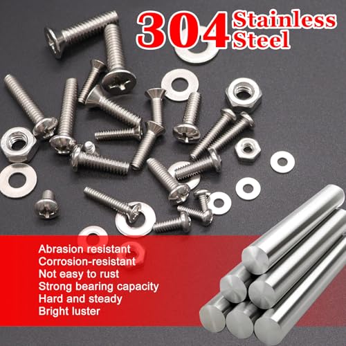 Twidec/1511PCS Nuts and Bolts Assortment Kit,Machine Screws,304 Stainless Steel Phillips Pan Head and Flat Head Screws #4-40#6-32#8-32#10-24#1/4-20 with Nuts, Bolts,Washers in the Storage Case - color: Silver SS 1511PCS #4 #6 #8 #10 #1/4-20