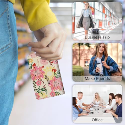 Business Card Holder，PU Leather Business Card Case Color Printing Pattern Card Holder Wallet，Pockets Magnetic Credit Card Holders for Men and Women - Red Yellow Flowers - color: Red Yellow