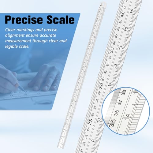6 Pcs 24 Inch Metal Straight Edge Rulers, Double Sided Inch/Metric Conversion, Non-Bendable Stainless Steel Rulers for Carpentry, Metalworking, Tailoring & Surveying, Drawing, Office, Home - size: 24 Inch