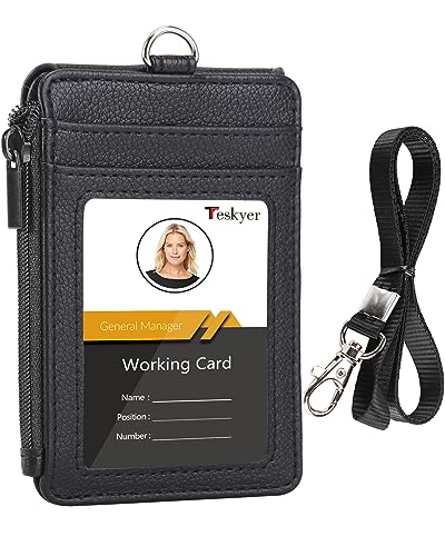 Teskyer ID Badge Holder with Lanyard, Lanyard Wallet, Lychee Black - color: Lichee Black, size: 3.1" x 4.7"