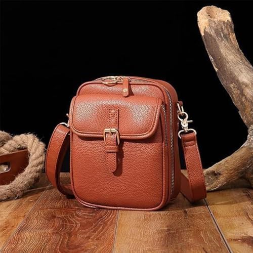 Leather Crossbody Bag for Women,Anti-Theft Messenger Bag with Large Capacity,Built-in Purse Card Slots Shoulder Sling Bag - color: Brown