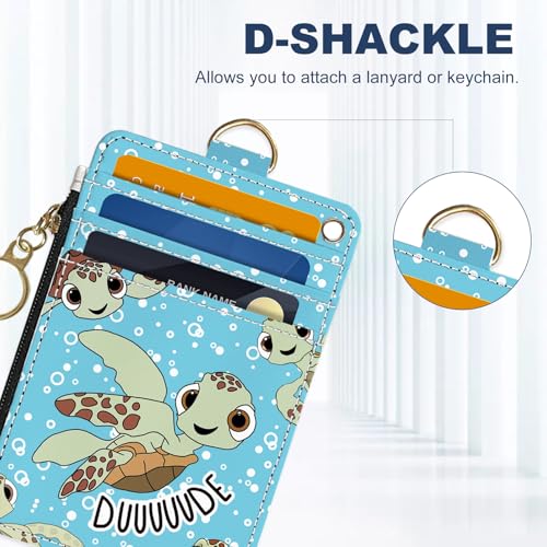 Slim Wallet Credit Card Holder, Sea Turtles, RFID Wallet Women Cute Small Front Pocket Wallet With Zipper, PU Leather Thin travel RFID Blocking Card Case ID Window,Ladies Gifts - color: Sea Turtles