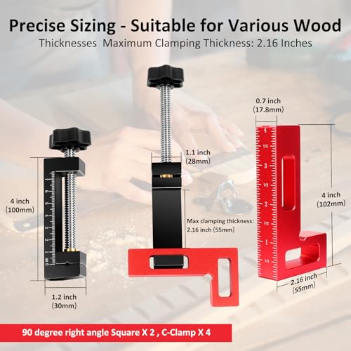 Corner Clamps for Woodworking - Durable & Versatile 90 Degree Right Angle Clamps, 2 Pack 2" x 4" Aluminum Positioning Squares with 4 C-Clamps for Cabinets, Frames, and Drawers - style: 2 Packs