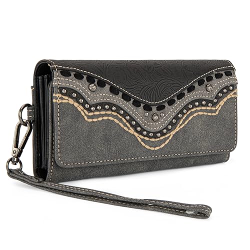 Montana West Wristlet Wallets for Women Western Trifold Wallet Purse with Card Holder MW1340-W002BK - color: Embossed-Black