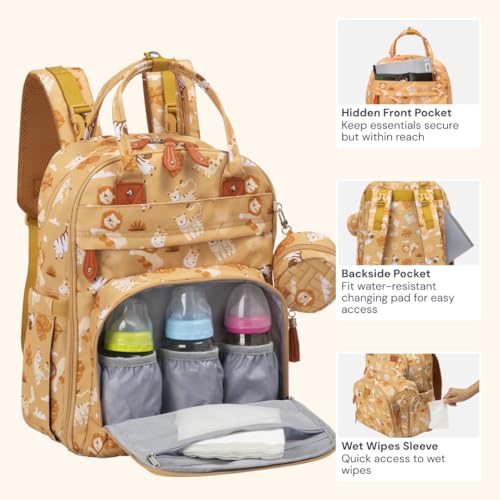 BabbleRoo Diaper Bag Backpack - Baby Essentials Travel Tote - Multi Function Water Resistant Diaper Bag, Travel Essentials Baby Bag with Changing Pad, Stroller Straps & Pacifier Case - Unisex, Safari - color: Safari, size: Large
