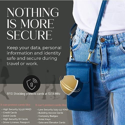 BULL GUARD Crossbody Bag for Women, Leather Phone Wallet Purse with Adjustable Anti Theft Strap & RFID Blocking 12 Card Slots - color: Celestial Blue Moon Chai - Small