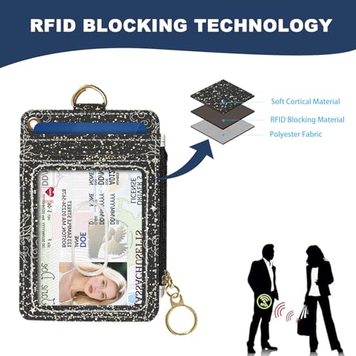 Slim Wallet Credit Card Holder, Moon and Sun Face, RFID Wallet Women Cute Small Front Pocket Wallet With Zipper, PU Leather Thin travel RFID Blocking Card Case ID Window,Ladies Gifts - color: Moon and Sun Face