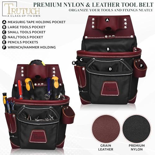 Nylon and Leather Tool Belt | Framing Tool Bags | Leather Tool Belts | Nylon Tool Pouch | Carpenter Tool Belt | Construction | Framers | Electrician - color: Black