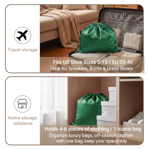 Q&J Fabric Co. 6 Pack Satin Dust Bag 15.7x19.7 inch Forest Green 100% Polyester Silk Bag Purse Dust Bag Shoe Bags for Closet Purse Protector Bag Dust Covers for Purses - color: Forest Green, size: 15.7"x19.7"