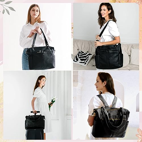 MOMINSIDE Diaper Bag Tote Convertible Diaper Bag Backpack Tote Leather | 4 in 1 Baby Bag Hospital bag 13 Pockets Travel Diaper Tote Pañaleras Para Bebe with Changing Pad for Mom & Dad(Black) - color: Black