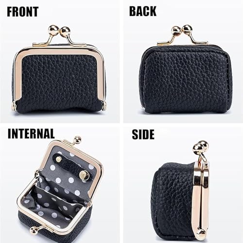 Genuine Leather Mini Jewelry Box for Women, Travel Jewelry Case & Coin Purse with Kiss Lock, Holds Earrings, Rings, Necklace, Bracelet, Ideal Gift for Her (Black) - color: Black - 2.5in