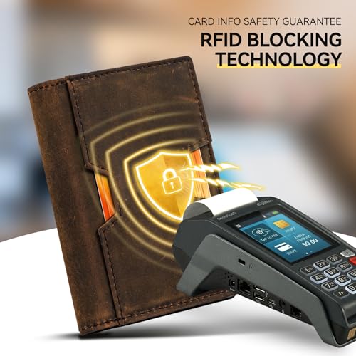 GSOIAX Wallet for Men Slim Top Grain Leather Wallet with 13 Card Slots & 1 Bill Compartment - RFID Blocking Thin Bifold Front Pocket Credit Card Holder (Dark-brown) - color: Dark-brown