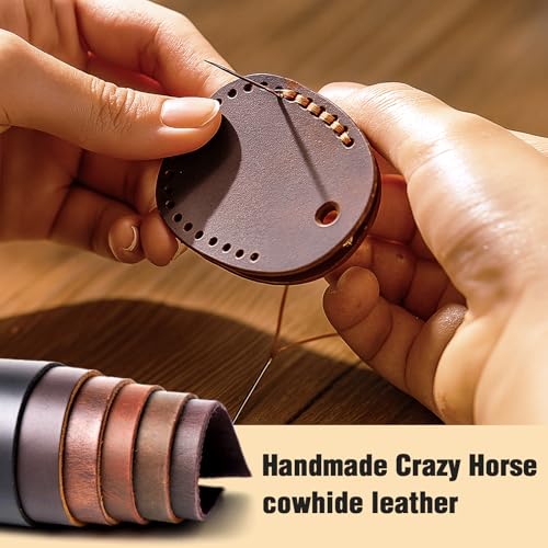 4 Pack Genuine Leather Airtag Holder - Hidden Holder Compatible with Apple AirTag 2nd & 1st Gen, Handmade Genuine Leather with Metal Rings - Full Coverage Case Gift Set - color: Black/Brown/Dark Brown/Blue