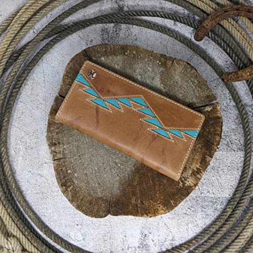 HOOEY Leather Men’s Western Rodeo Wallet (Aztec Inlay - Turquoise) - color: Aztec Inlay - Turquoise