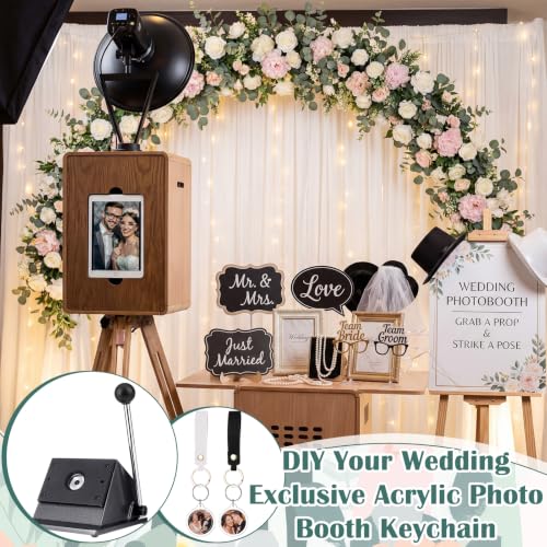 61 Pcs Button Keychain Photo Cutter Photo Booth Keychain Station DIY Kit Bulk 1in/25mm Button Paper Cutter 30 Double Sided Acrylic Frame Keyring 30 PU Leather Keychains for Wedding Party Gift - color: White,Black