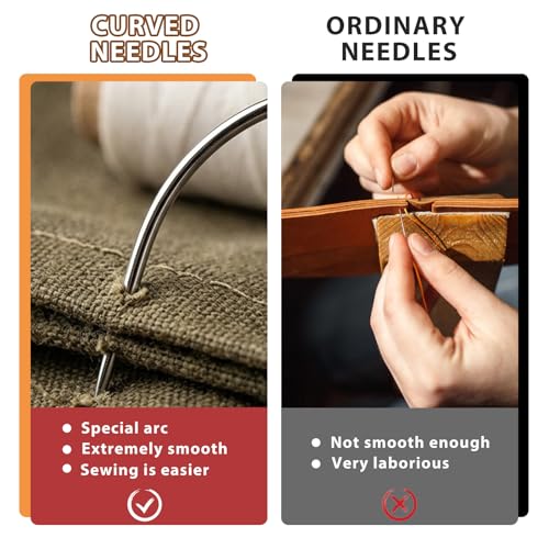 Styquenzer 8 Pcs Curved Sewing Needles, 4 Sizes 2-3.5 Inch | Leather Canvas Carpet Crafts, Hand Sewing Repairs, Weaving Upholstery Work, Durable Metal Needles