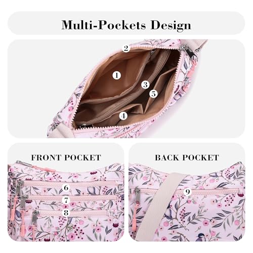 AOCINA Nylon Crossbody Bags for Women Multi Pocket Cross Body Purses - color: Cherry, size: Small