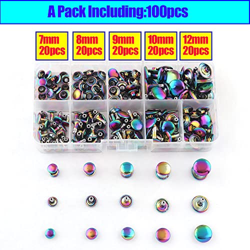 Rainbow Tubular Double Cap Rivets,7/8/9/10/12mm Rivets,Each Size 20pcs | Rainbow,Tubular Double Cap Rivets,7/8/9/10/12mm,Round Rapid Rivet for Purse Handbags Shoes Belt Leather Craft,Each Size 20pcs - color: Each Size 20pcs