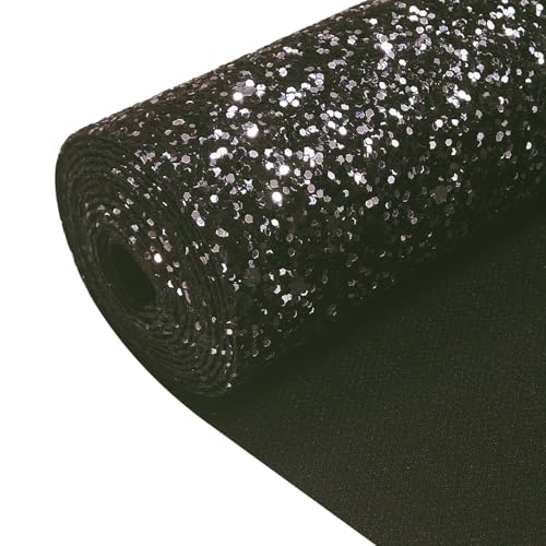 Sparkly Black with Silver Chunky Glitter Fabric Roll 12 x 52 Inch, Shiny Mixed Color Winter Halloween Faux Leather for Bows Crafts (16010#5) - color: 16010#5