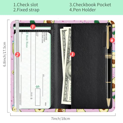 Checkbook Cover for Personal Checkbook, Cute Pu Leather Check Book for Women & Men, Slim Checkbook Holder with Pen Holder and Built-in Clear Plastic Divider, Cute Avocado - color: Cute Avocado