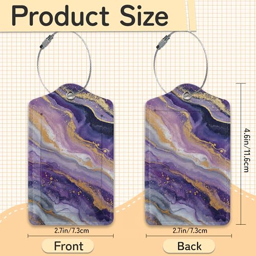 3 Pack PU Leahter Abstract Marble Liquild Luggage Tag with Stainless Steel Loop,Colorful Travel Suitcase Labels with Privacy Cover ID Label Quickly Spot for Bags - color: Abstract Marble Liquild