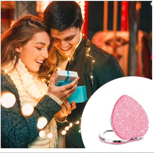 Cute Heart Shaped Compact Mirror for Women,Magnifying Travel Mirror with Glitter,Pink Small Pocket Mirror,Portable 2 x 1x Magnification Folding Makeup Mirror,Cosmetic Mirror for Gift - color: Pink-heart Shape