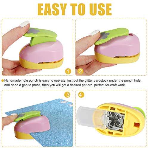 6 Pcs Colorful Craft Hole Punch with 10 Glitter Cardstock Papers, Decorative Scrapbook Paper Puncher Set, Different Shape Paper Hole Puncher Set for Office Supplies (6 Pcs- Different Shapes) - color: 6 Pcs- Different Shapes