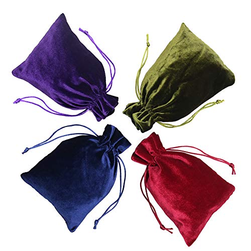 HRX Package 4 Pack Soft Velvet Gift Bags 5.1x7.8 in for Tarot Cards - color: Red, Moss Green, Navy Blue, Purple