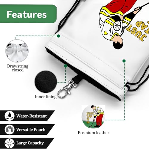 Artpreti Funny Golf Valuables Pouch,Golf Pouch Bag with Drawstrings Golf Tee Bag Pouch Leather Golf Tee Ball Bag for Men Women - Just Tap It in - style: Golf Pouch Bag-just