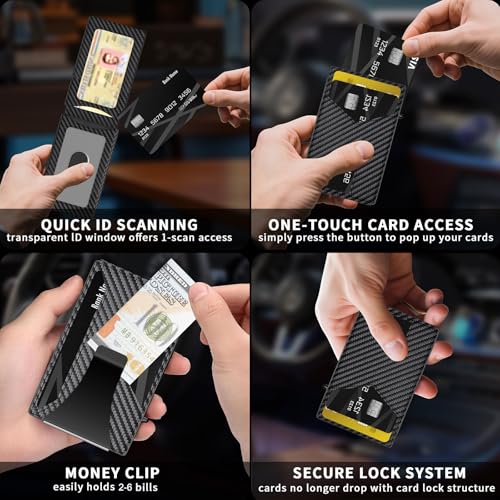 Wallet for Men,Aluminum RFID Blocking-Metal Smart Pop-Up Credit Card Holder with 2 ID Windows,Bifold Compact Security Anti Scanner Wallet & Money Clip,Men's accessories (bifold carbon) - color: bifold carbon