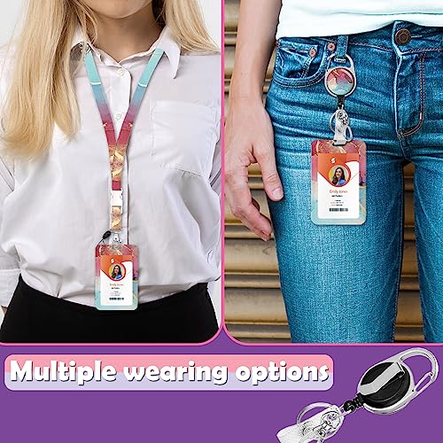 ID Badge Holder with Lanyard,Retractable ID Badge Card Holders Detachable Neck Lanyard Strap with Badge Reel and Vertical ID Holder for Nurse Students Teachers Office Staff(Marble Cyan Red Golden) - color: Marble Cyan Red Golden