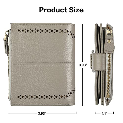 Womens Leather Wallet Small Compact RFID Blocking Credit Card Case Purse with Zipper Pocket | Small - color: Pebbled Gray