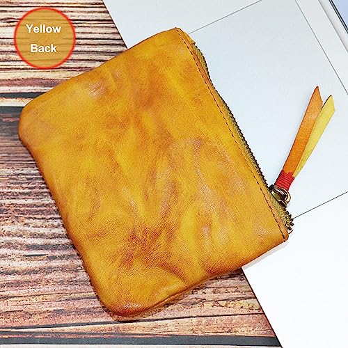 Genuine Cowhide Coin Purse for Men, Women Leather Coin Pouch Zipper Coin Purse Wallet Leather Zipper Storage Bag Coin Organizer (Yellow) - color: Yellow