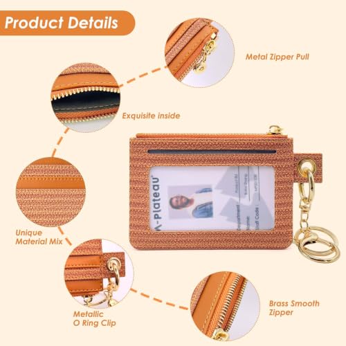M-Plateau Key Chain Wallet for Women,Animal Print PU Leather Wallet | Eyelet Brown Credit Card Holder with ID Window, Zipper Pocket, Detachable Key Ring & Wristlet Strap - color: Eyelet Brown