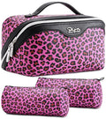 BOYATU Travel Makeup Bags Cosmetic Organizer Bag: 3 Pcs Set Large Capacity Make up Bag with Compartments - Waterproof Leather Toiletry Bags with Handle for Women (B-Red) - color: B-Red