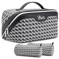 BOYATU Travel Makeup Bag Cosmetic Bags for Women: 3 Pcs Set Make up Bag | Large Capacity Waterproof Vegan Leather Organizer Bags with Compartments - Lay flat Toiletry with Handle (M-76Black) - color: M-76Black